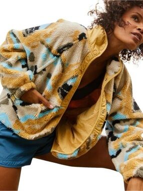 Free People Hit The Slopes Sherpa Jacket in Cream, Tan, Blue, Black